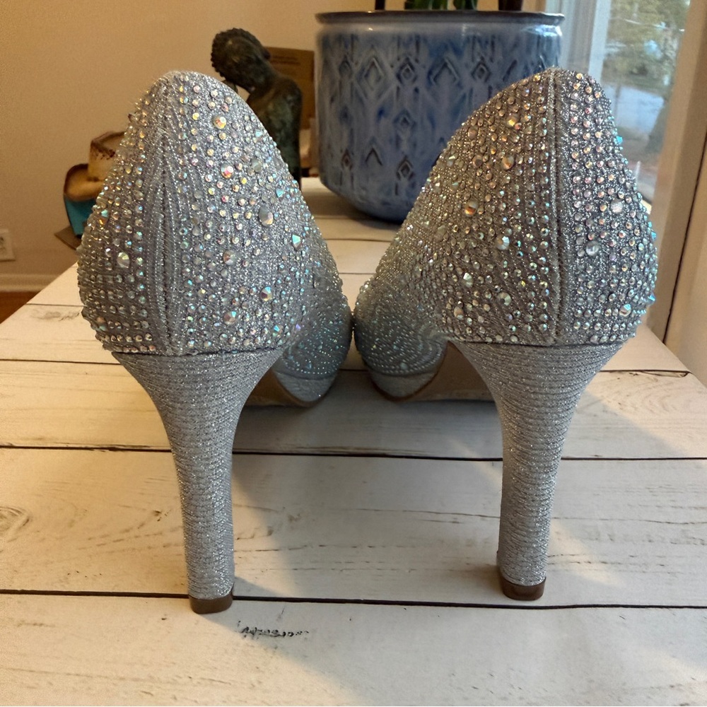 Silver Slipper | Glittering Bejeweled 4" Silver Heels - Picture 3 of 7